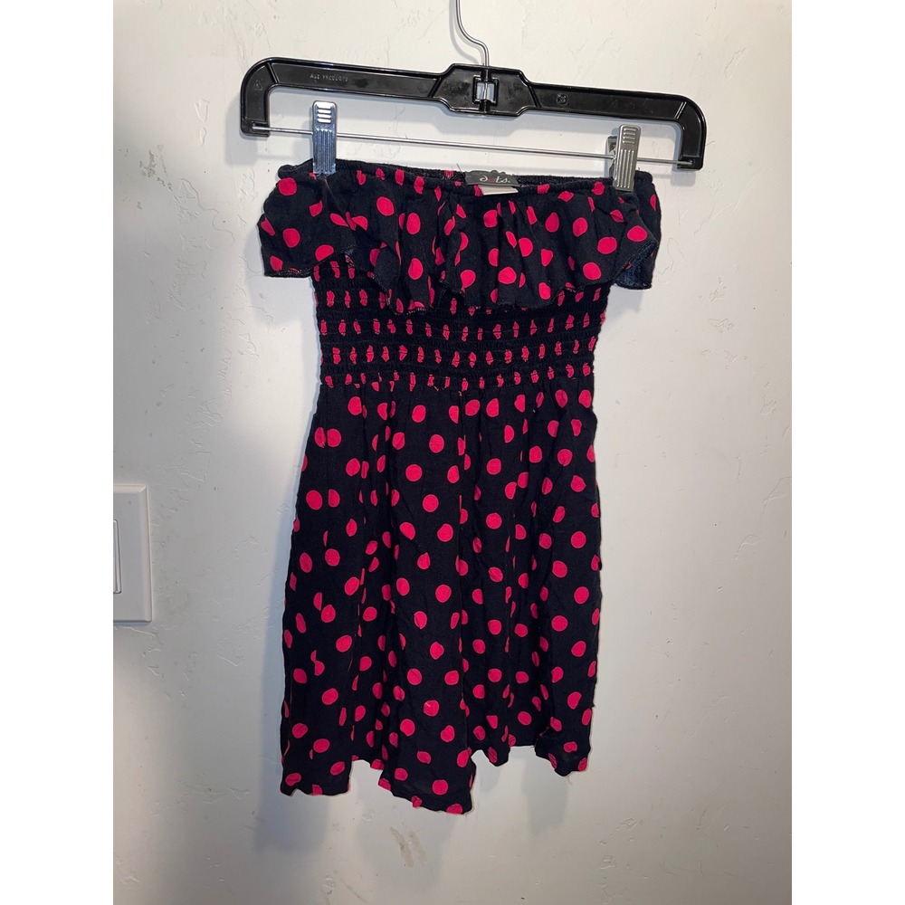 Vintage Y2K Dots Strapless Smocked Polka Dot Ruffle Mini Dress/Long Top Size M